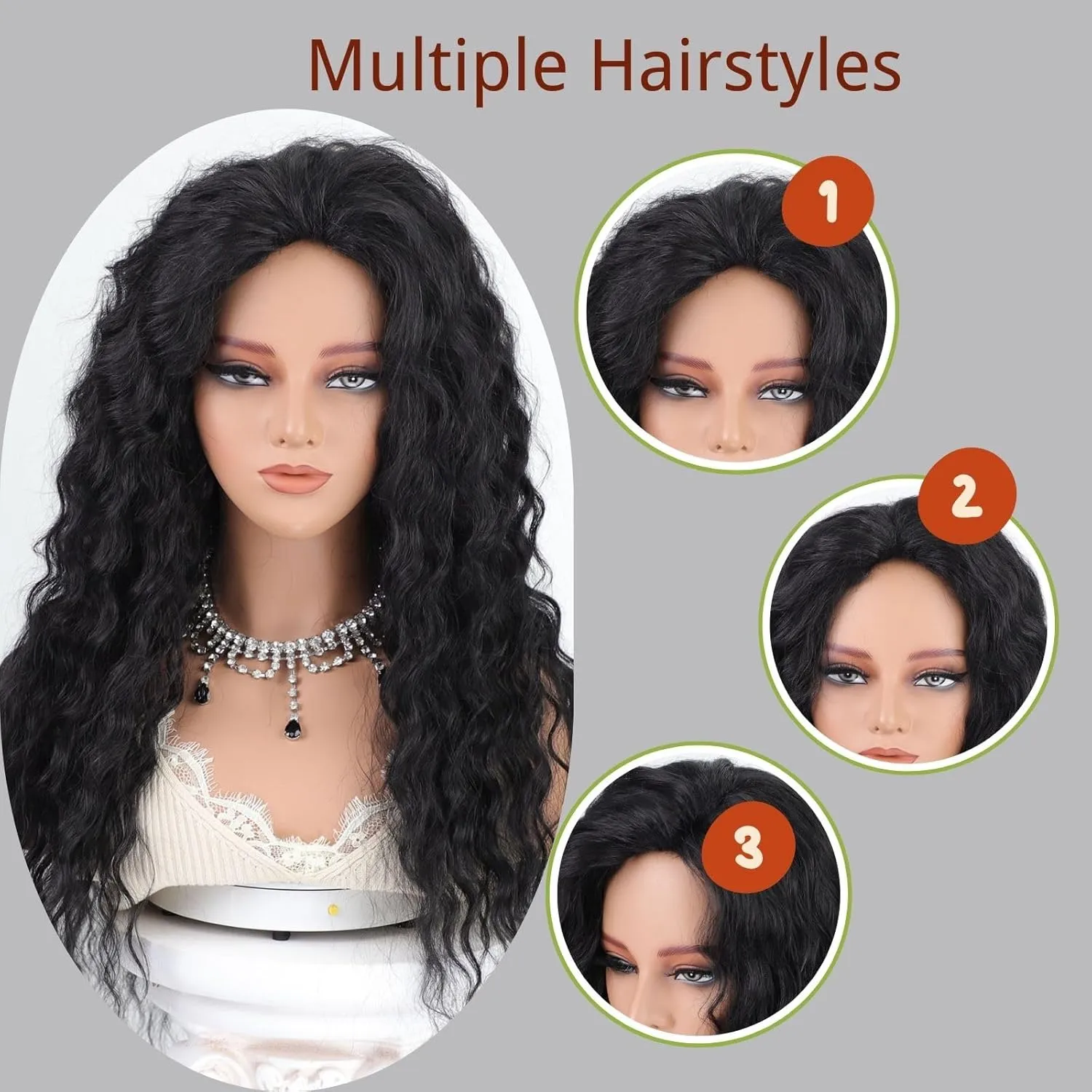 Fencca Long Curly Black Wigs for Women Black Wavy Wig Natural Looking Loose Wave Hair Glueless Heat Resistant Synthetic Wig Hair Replacement Wig