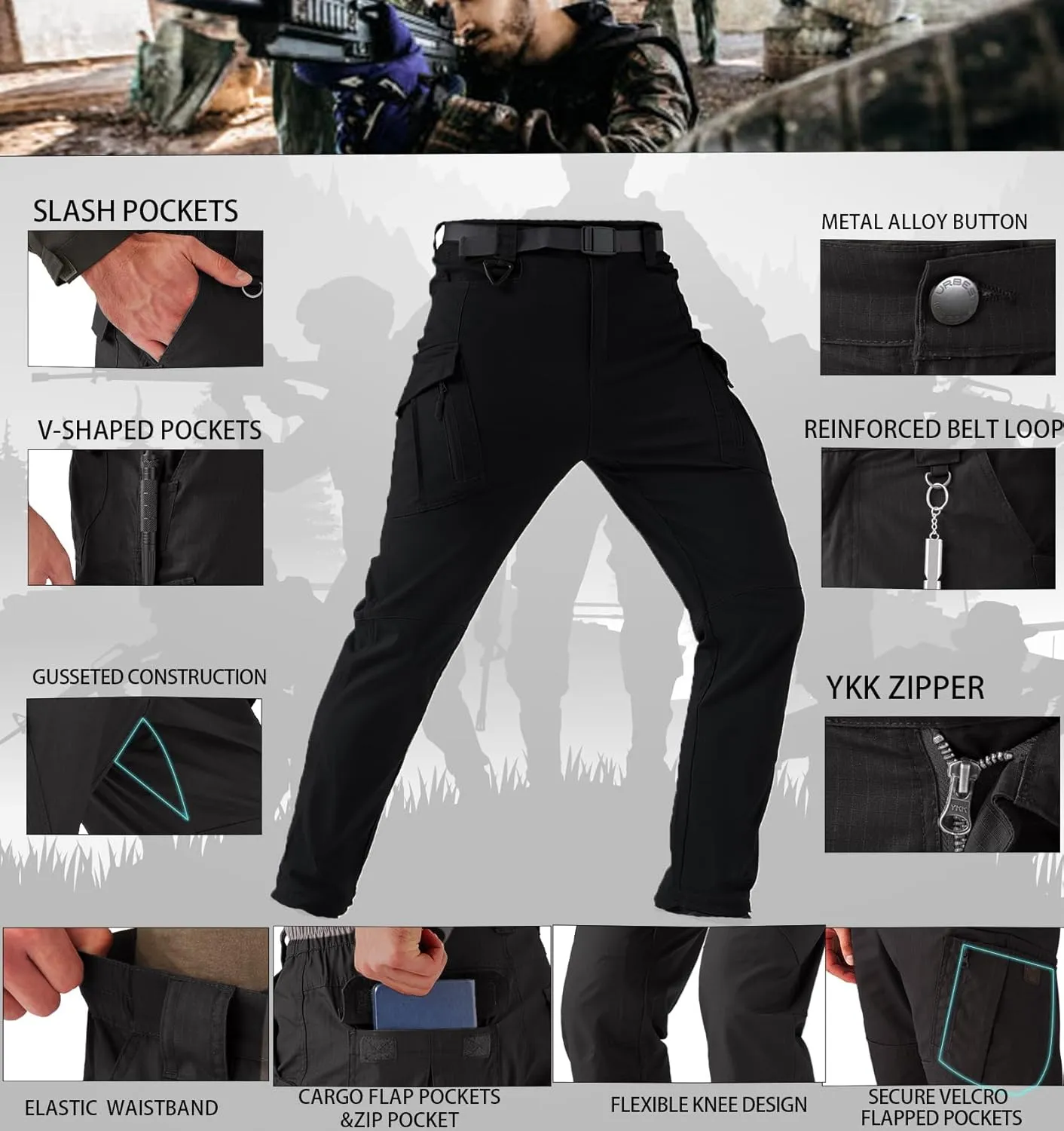 FIRST WAY Men's Ripstop Tactical Pants, Water Resistant Cargo Pants, Outdoor Lightweight EDC Hiking Work Pants
