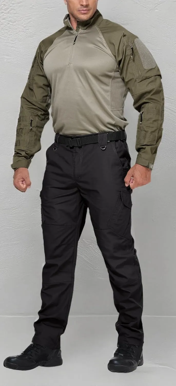 FIRST WAY Men's Ripstop Tactical Pants, Water Resistant Cargo Pants, Outdoor Lightweight EDC Hiking Work Pants