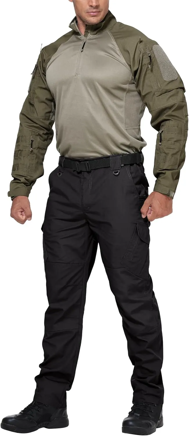 FIRST WAY Men's Ripstop Tactical Pants, Water Resistant Cargo Pants, Outdoor Lightweight EDC Hiking Work Pants