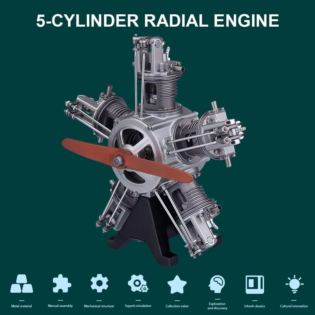 Five-Cylinder Radial Engine, 230 pcs/Set 1:6 Aircraft Engine Simulation Electric Model Metal Machinery DIY Assembly Kit, Science Education Educational Toys Gift Ornaments