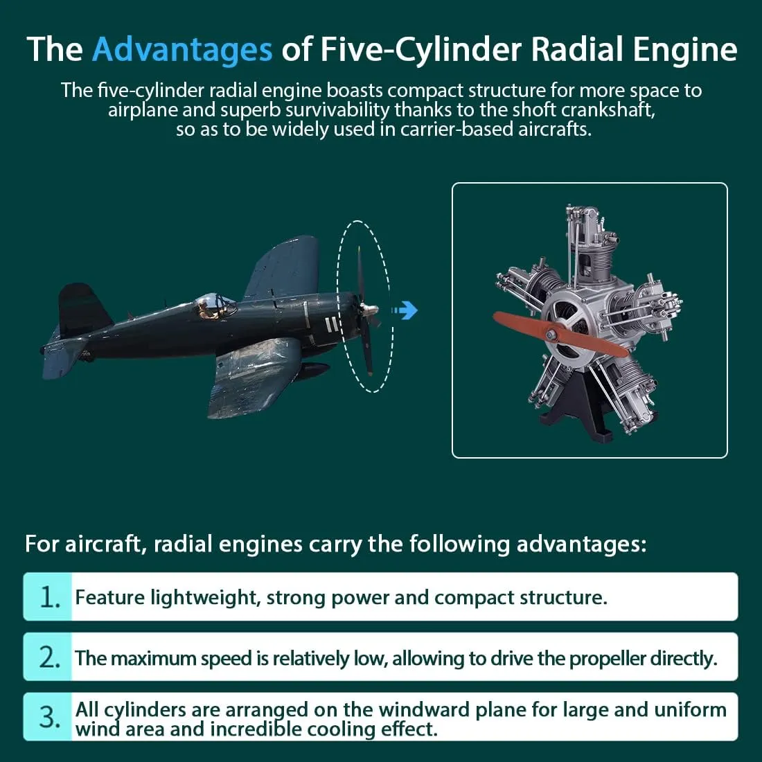 Five-Cylinder Radial Engine, 230 pcs/Set 1:6 Aircraft Engine Simulation Electric Model Metal Machinery DIY Assembly Kit, Science Education Educational Toys Gift Ornaments