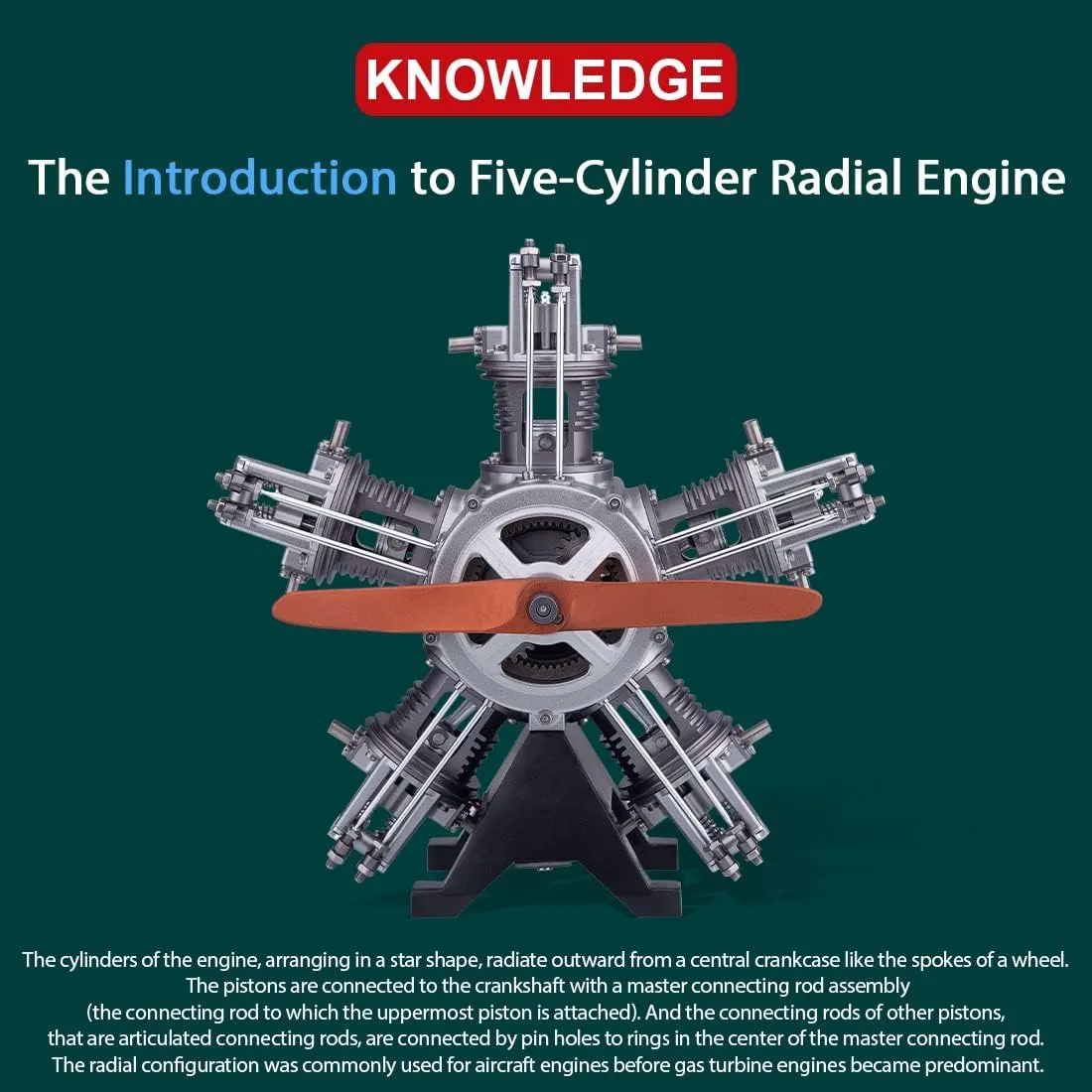 Five-Cylinder Radial Engine, 230 pcs/Set 1:6 Aircraft Engine Simulation Electric Model Metal Machinery DIY Assembly Kit, Science Education Educational Toys Gift Ornaments