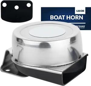 Five Oceans Boat Horn, Marine Horn, Compact Deck Electric Single Horn, Boat Safety Horns, 120 dB, Satainless Steel Cover, 12V - FO600
