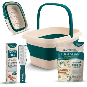 Fivona Foot Care Kit 3 in 1 - Foot Soak Blend with Epsom Salt, Tea Tree and Essential Oils - Collapsible Foot Soak Basin - Dual Action Foot File