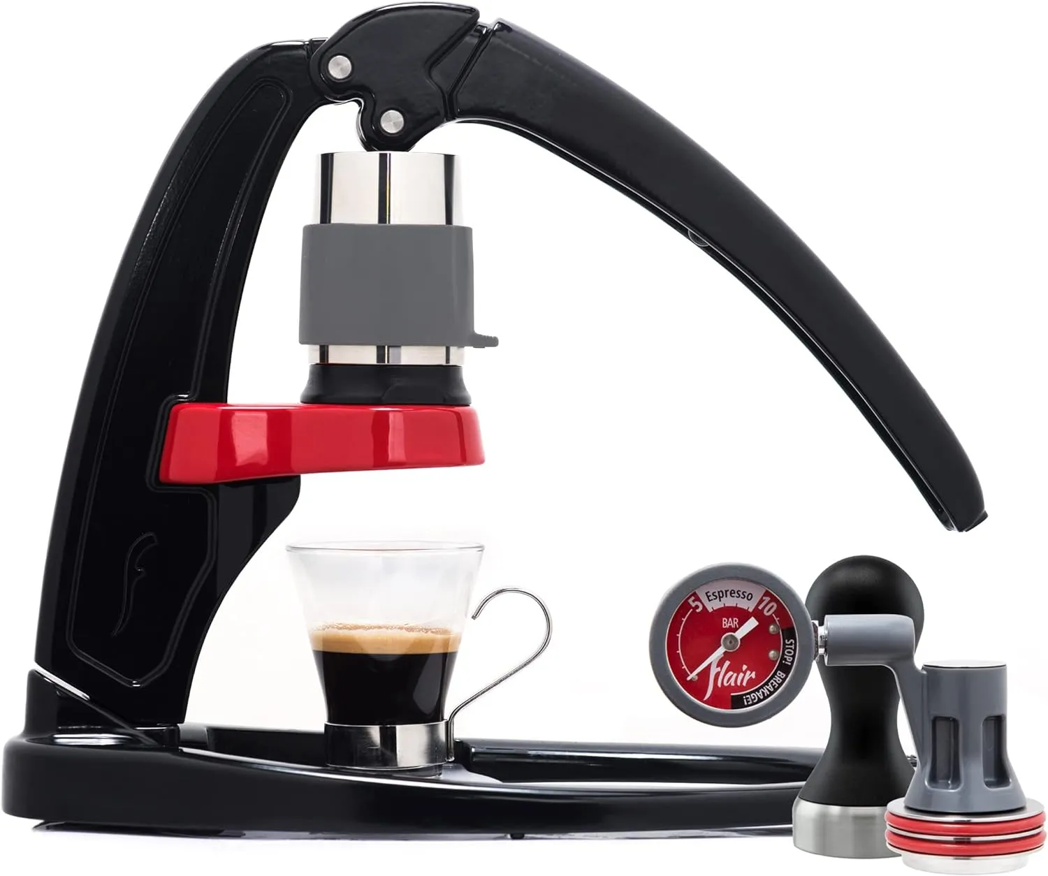 Flair Espresso Maker - Classic with Pressure Kit: Manual Lever Espresso Machine with Stainless Steel Tamper, Pressure Gauge and Carrying Case