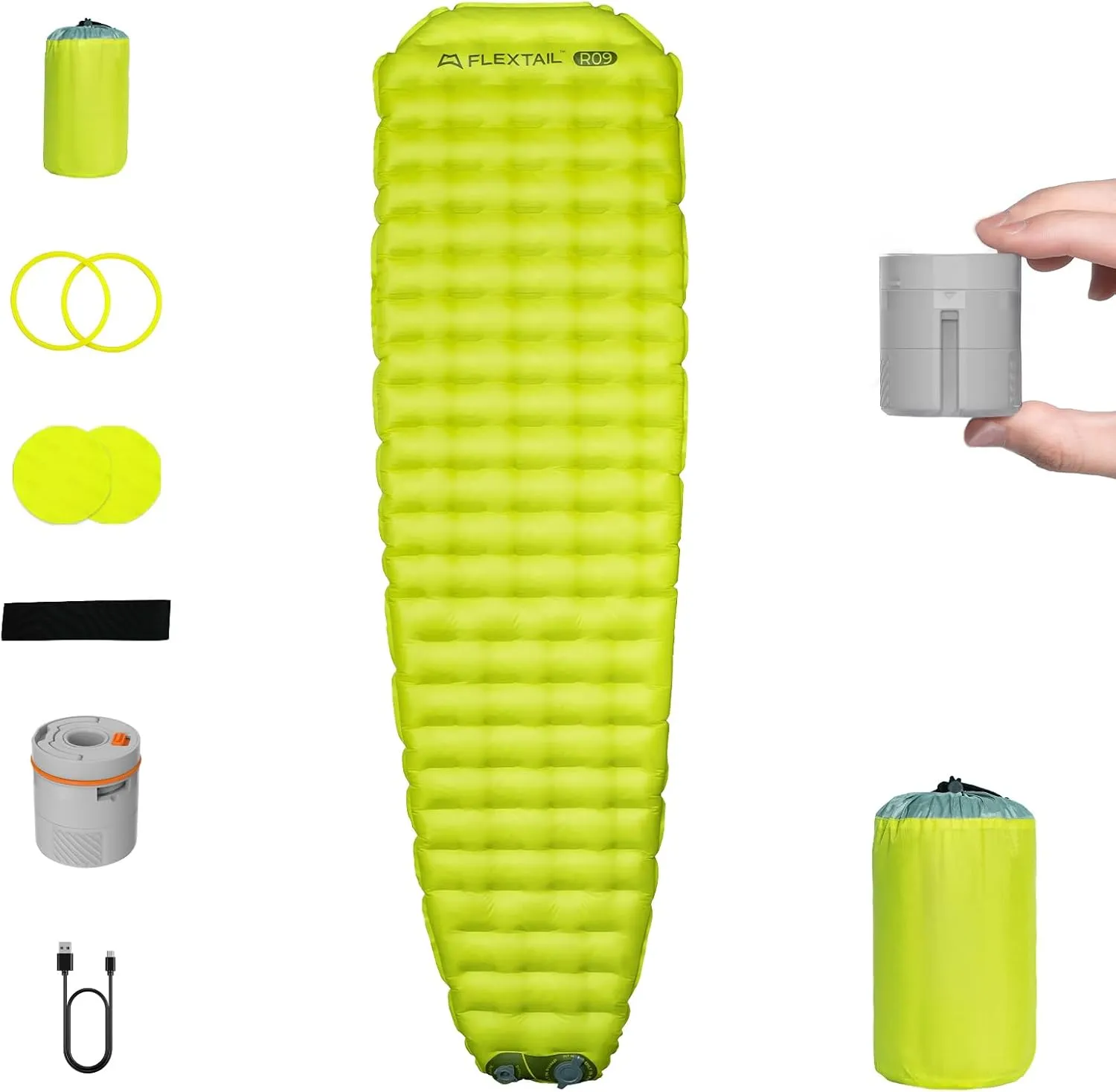 FLEXTAILGEAR Portable Sleeping Pad with Electric Air Pump, 9.4 R-Value Self Inflating Sleeping Pad, Ultralight Air Mattress for Camping, Backpacking, Hiking, Travel (Large)