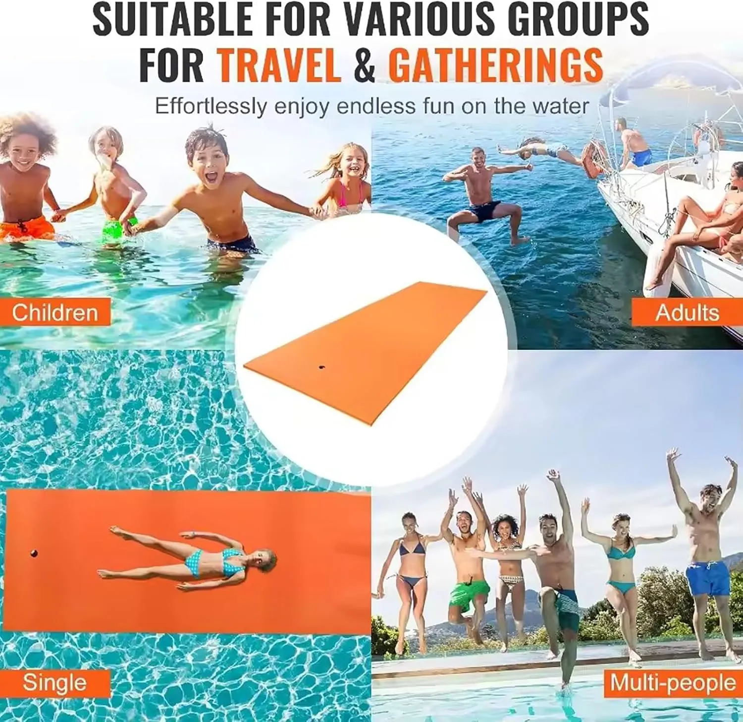 Floating Water Pad Mat, Lily Pads with Rolling Pillow Design, Bouncy Tear-Resistant 3-Layer XPE Foam, Roll-Up Floating Island River Rafts for Pool Lake Ocean