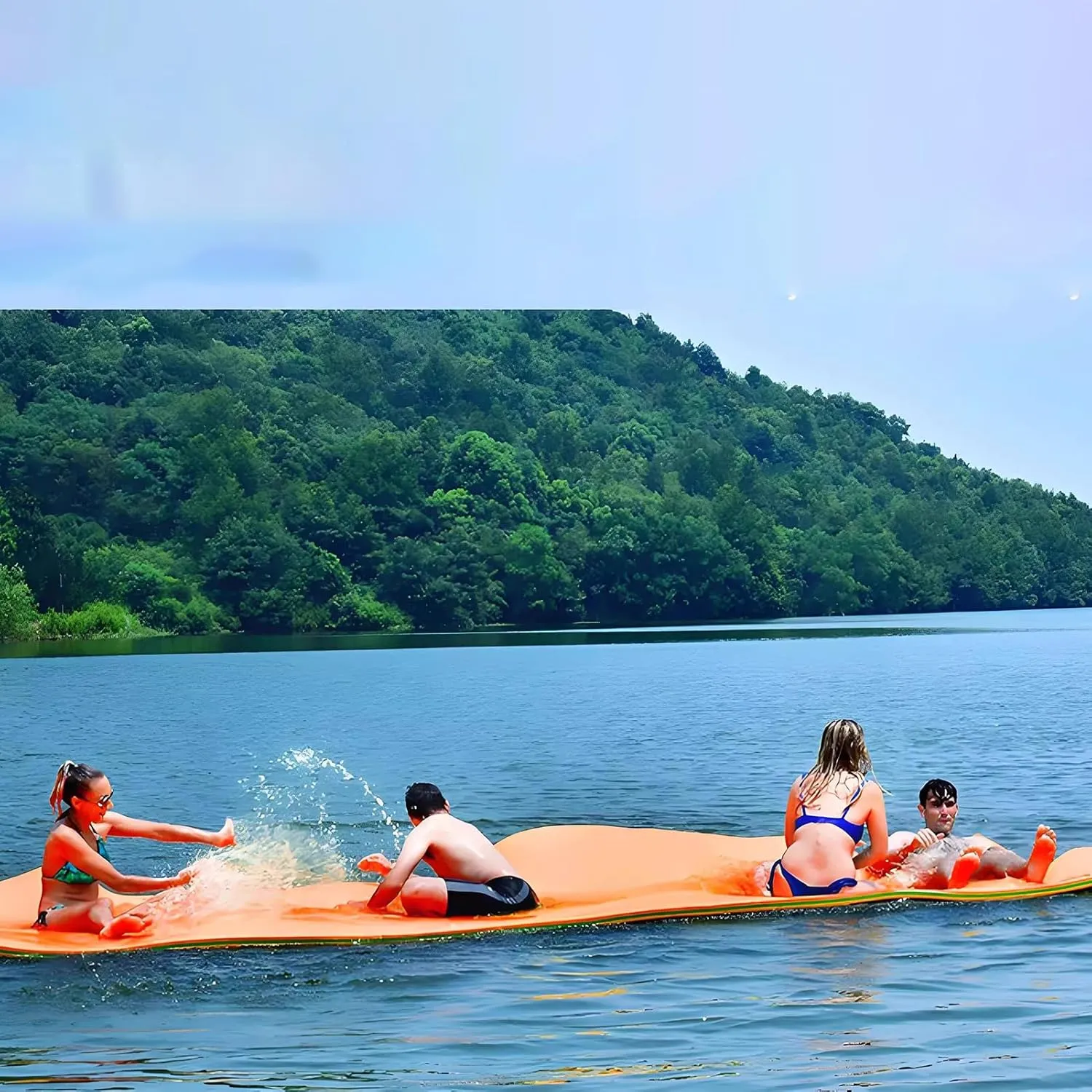 Floating Water Pad Mat, Lily Pads with Rolling Pillow Design, Bouncy Tear-Resistant 3-Layer XPE Foam, Roll-Up Floating Island River Rafts for Pool Lake Ocean
