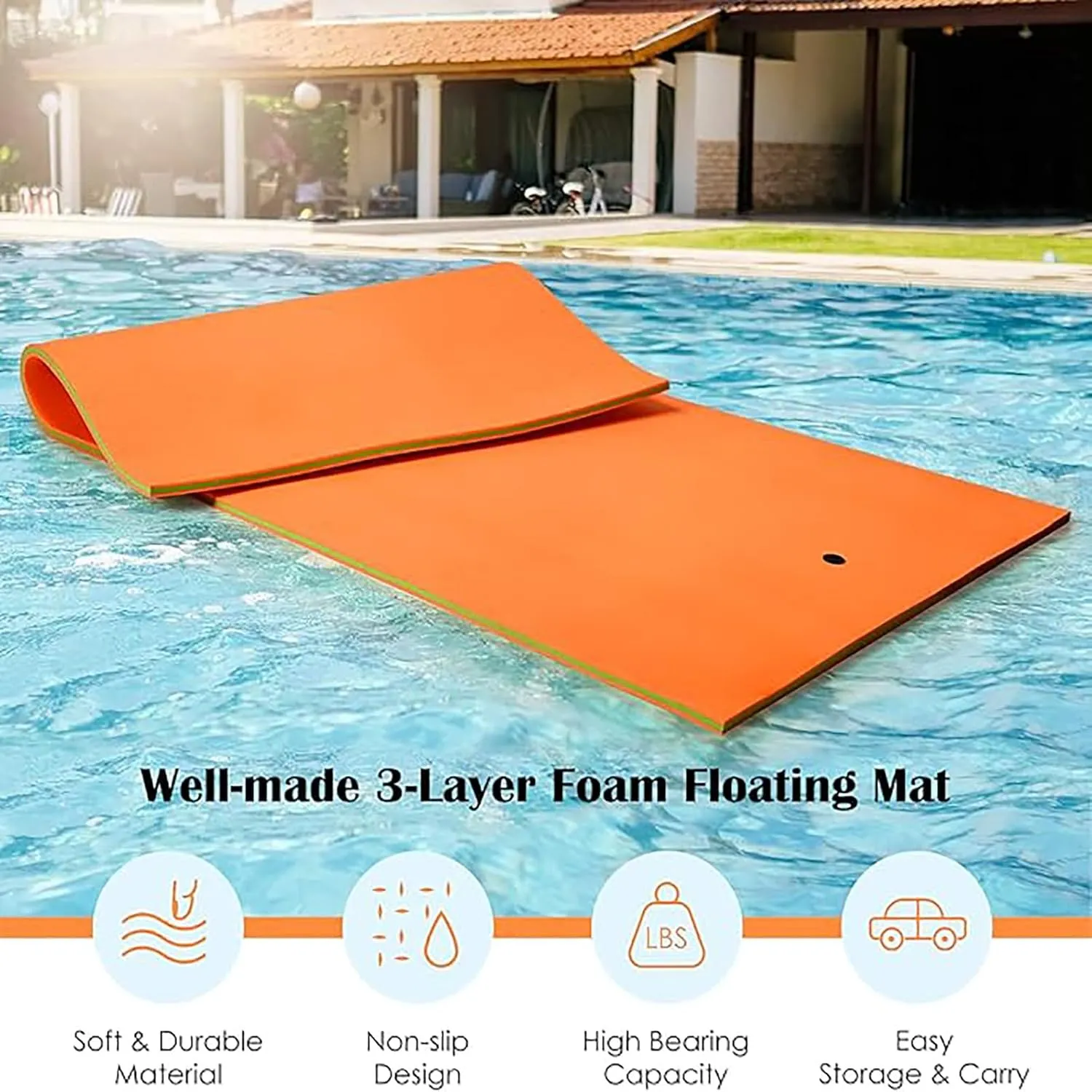 Floating Water Pad Mat, Lily Pads with Rolling Pillow Design, Bouncy Tear-Resistant 3-Layer XPE Foam, Roll-Up Floating Island River Rafts for Pool Lake Ocean