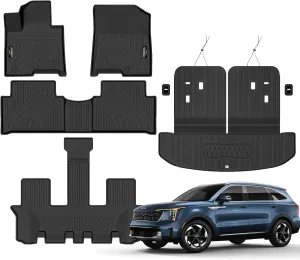 Floor Mats Fit for Kia Sorento Hybrid 2021-2024 2025 (PHEV&HEV) Trunk Mat with Backrest Mat All Weather TPE Rubber Cargo Liner Back Seat Protector Full Set for Sorento 2025 Plug-in Hybrid Accessories