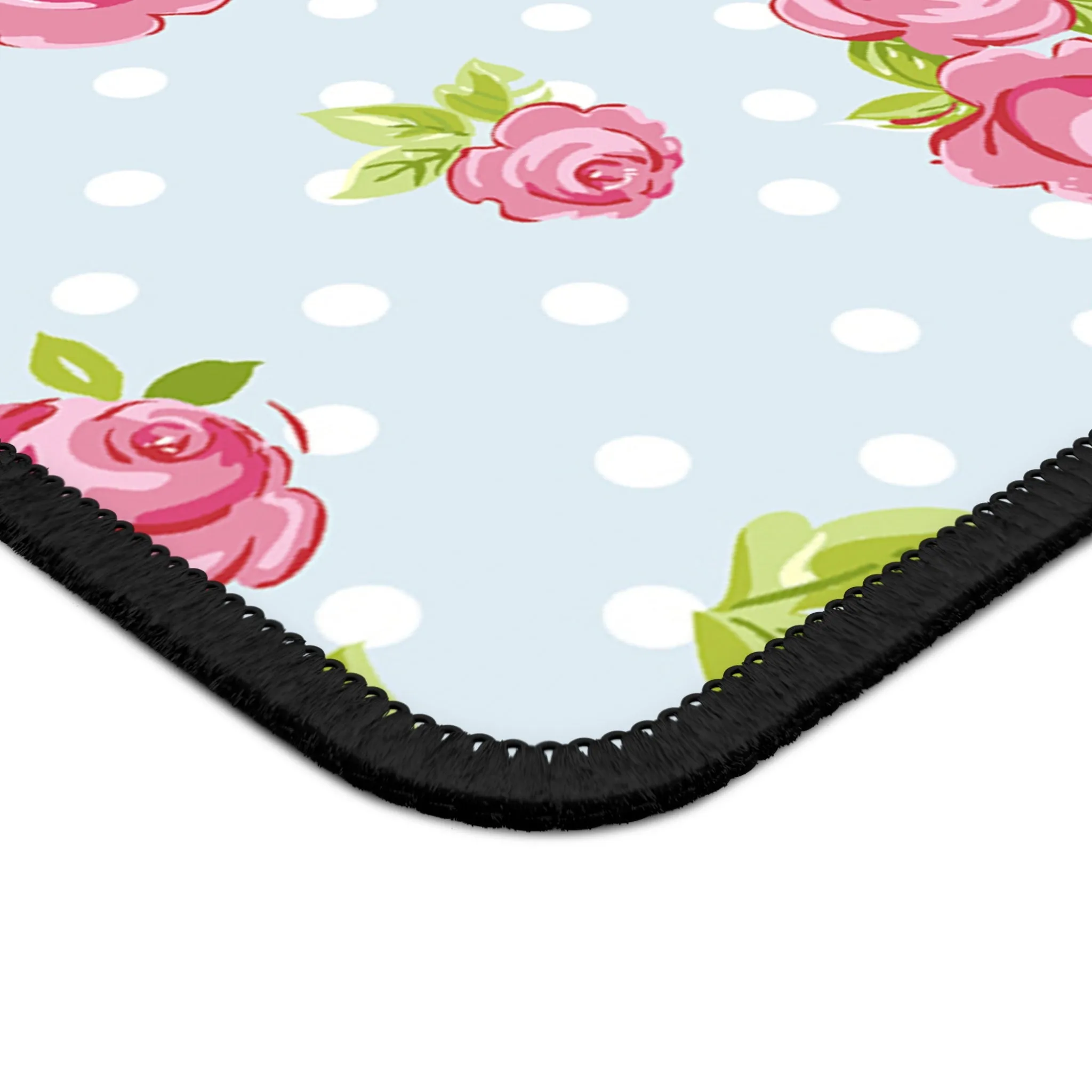 Floral Gaming Mouse Pad - Pink Roses on Blue Polka Dots