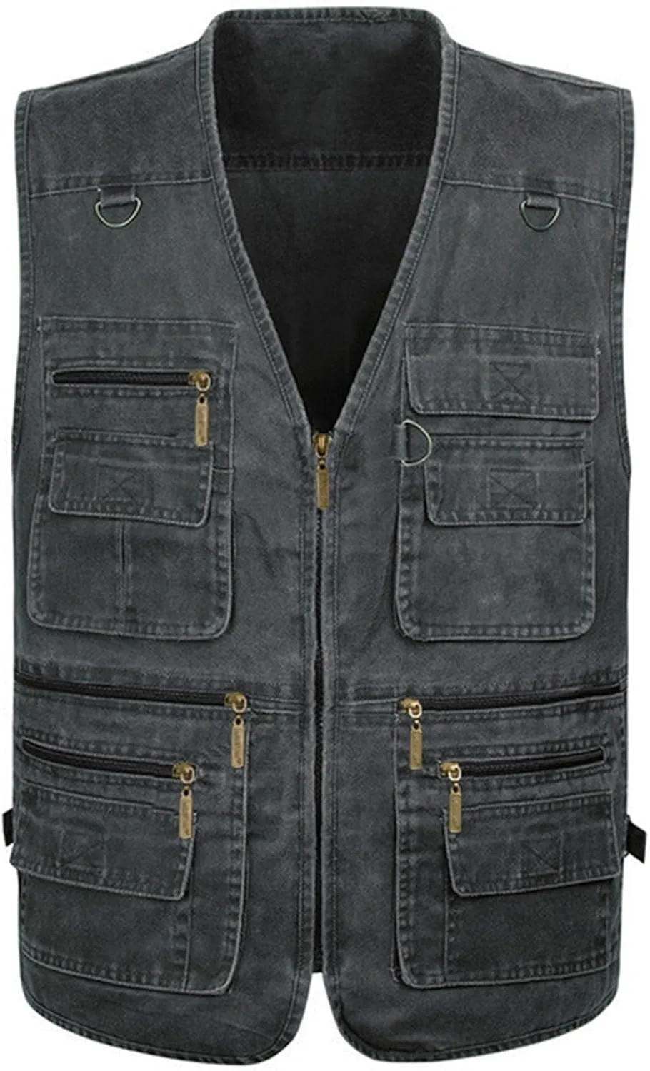 Flygo Men's Fishing Multi Pockets Plus Size Photography Outdoor Climbing Causual Tactical Multi Use Vest (Grey, Large)