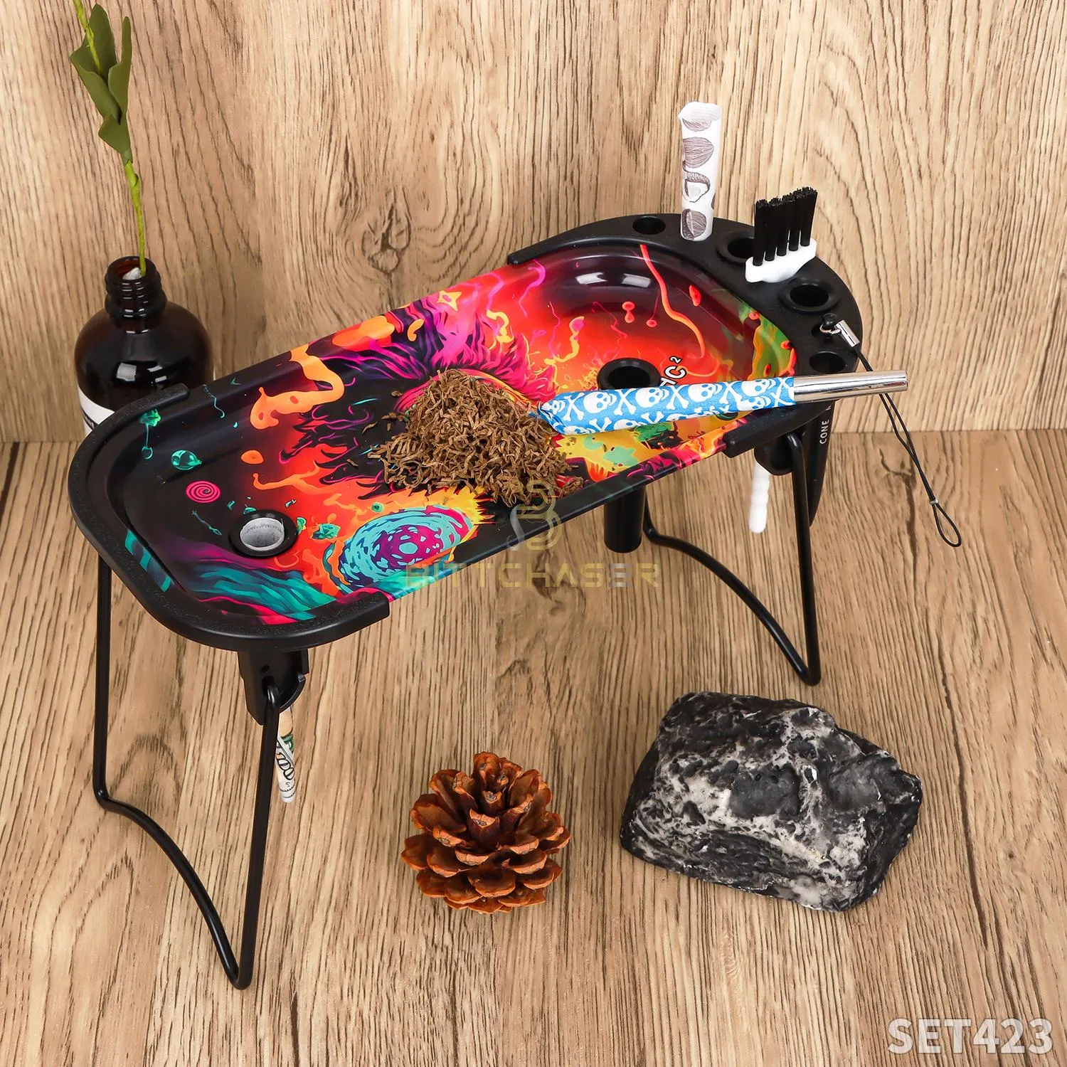 Foldable Metallic Rolling Console With Cone Holder