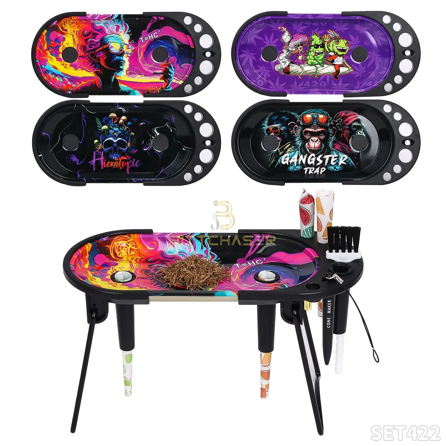Foldable Metallic Rolling Console With Cone Holder