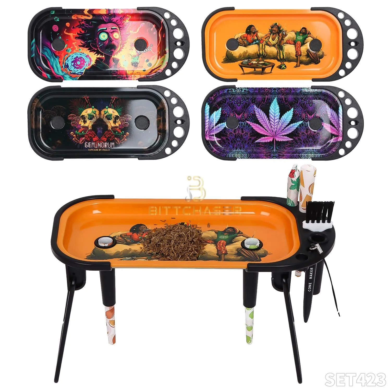 Foldable Metallic Rolling Console With Cone Holder