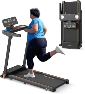 Foldable Walking Pad Treadmill with Handle Bar Armrest Style 0.6-7.5MPH Lightweight Quite Folding Compact Running Pads 300LB Capacity LED Display Console Cup Holder for Home Fitness Small Space