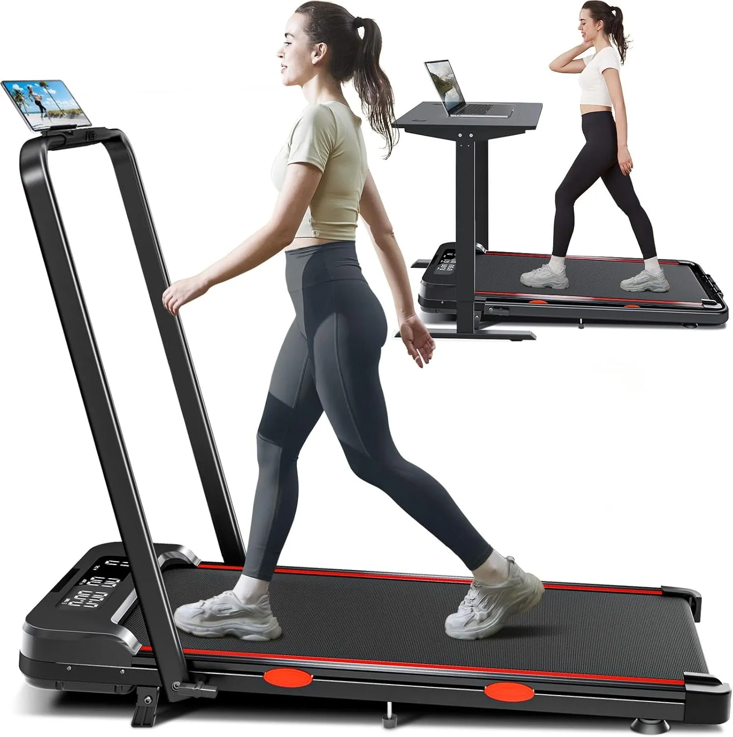 Folding 3 in 1 Walking Pad Treadmill with Handle Bar & Incline, 300 lb Capacity, Portable Under Desk Treadmill, 2.5HP, 2 in 1 Treadmills for Home Small Spaces Office