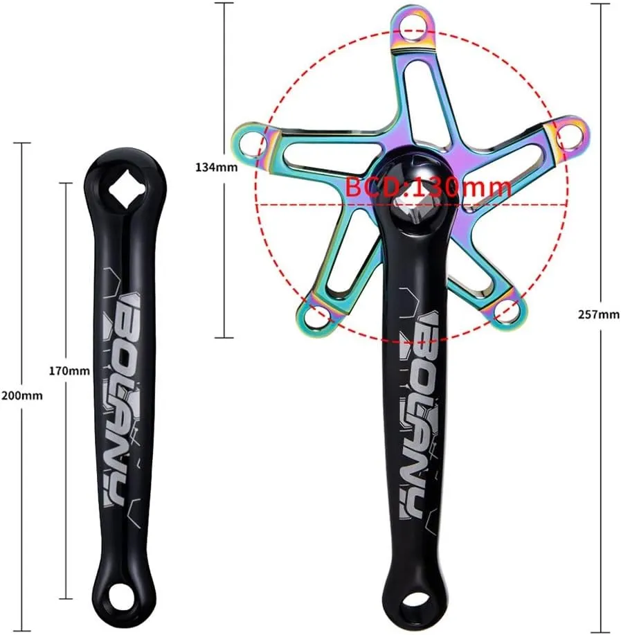 Folding Bikes Crankset 130BCD 170mm Square Taper Crank Arm Set Aluminum Alloy Cranks for Road Bicyle(Color:Colorful)