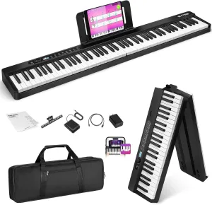Folding Piano 88 Key Semi-Weighted Foldable Keyboard Electric Piano Portable Full Size with BT, USB MIDI, Sustain Pedal and Handbag for Beginners Adults