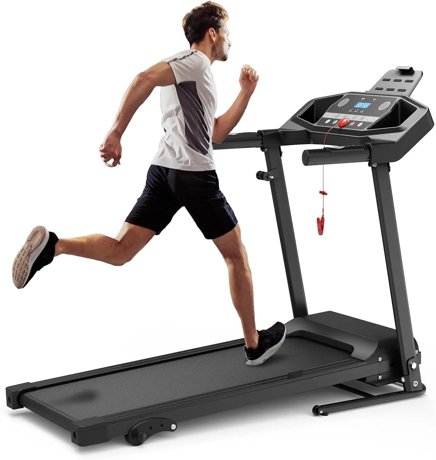 Folding Treadmills with Incline, Foldable Portable Treadmills for Home Small Compact Mini Treadmill 300 LBS Capacity with 12 HIIT Modes LED Display Walking Pad Treadmill with Large Running Area