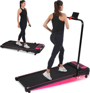 Folding Walking Pad for Healthier Living, 2-in-1 Treadmill with Adjustable Incline, Compact and Quiet Design for Home Office, Pink/Black