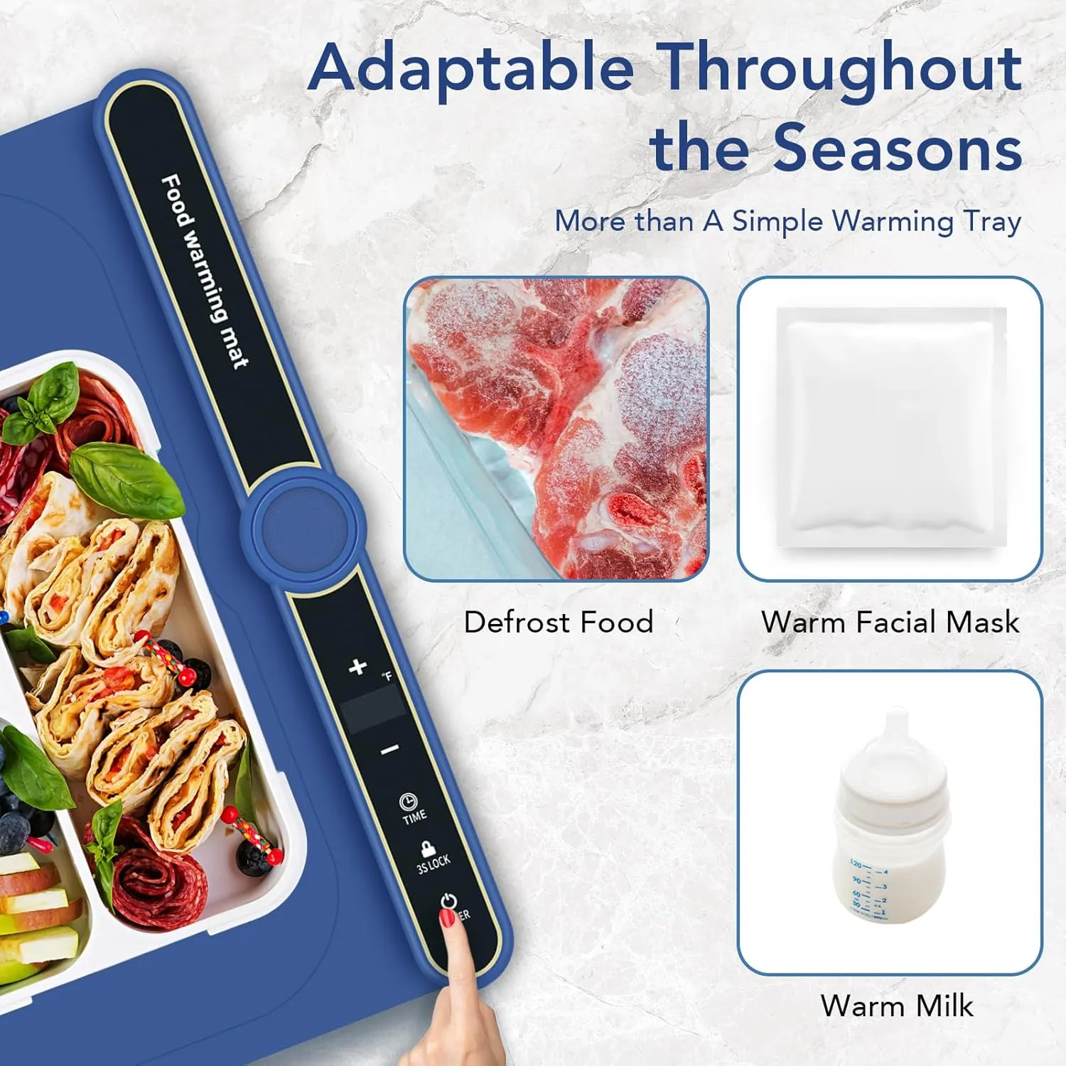 Food Warming Mat, Electric Warming Tray, 9 Heat Settings, Full Surface Heating, Rollable & Portable, Premium Silicone Nano-Material, Easy to Clean, Ideal for Parties, Buffets, and Daily Use (Blue)