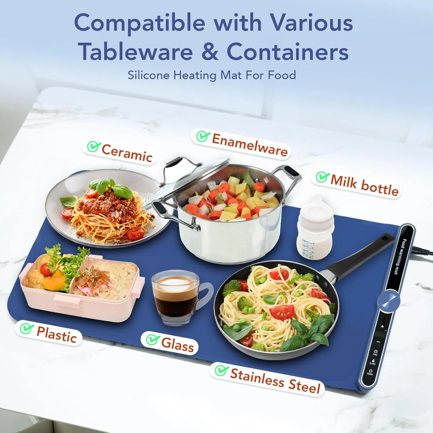 Food Warming Mat, Electric Warming Tray, 9 Heat Settings, Full Surface Heating, Rollable & Portable, Premium Silicone Nano-Material, Easy to Clean, Ideal for Parties, Buffets, and Daily Use (Blue)