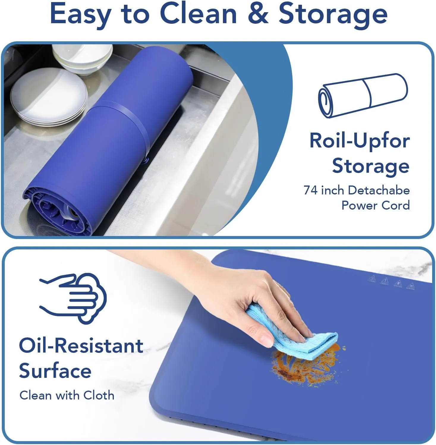 Food Warming Mat, Electric Warming Tray, 9 Heat Settings, Full Surface Heating, Rollable & Portable, Premium Silicone Nano-Material, Easy to Clean, Ideal for Parties, Buffets, and Daily Use (Blue)