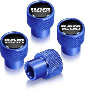 for RAM 1500 in Black on Blue Premium Aluminum Tire Valve Stem Caps