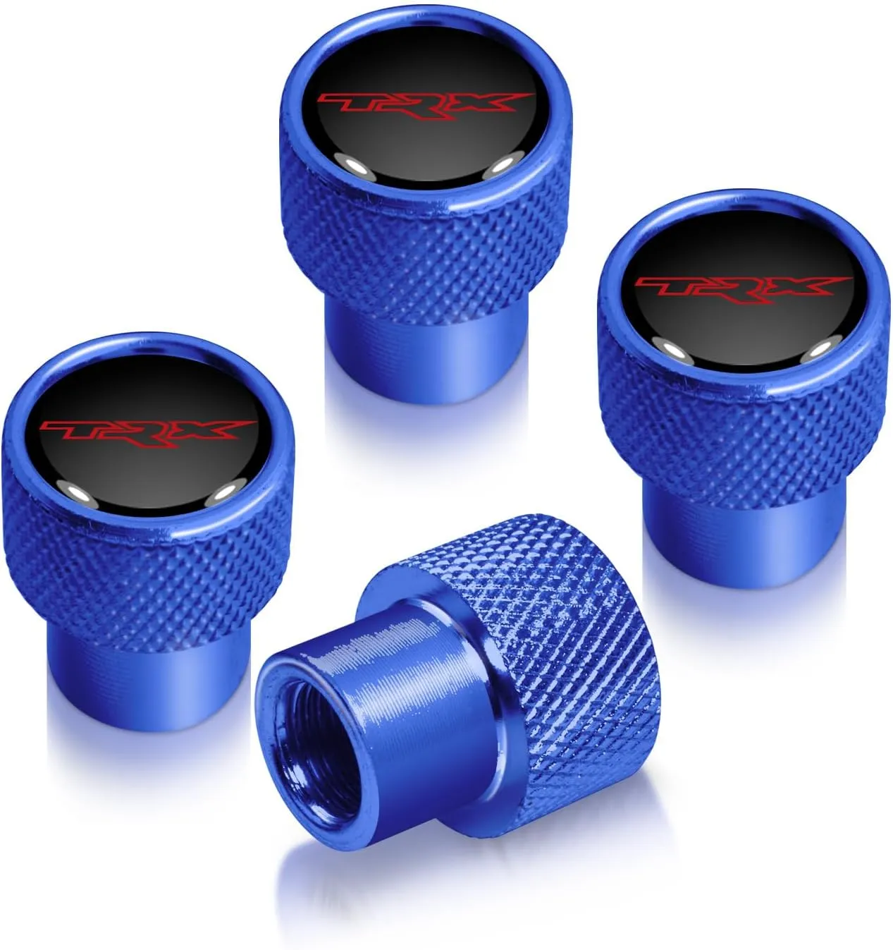 for RAM 1500 TRX in Black on Blue Premium Aluminum Tire Valve Stem Caps