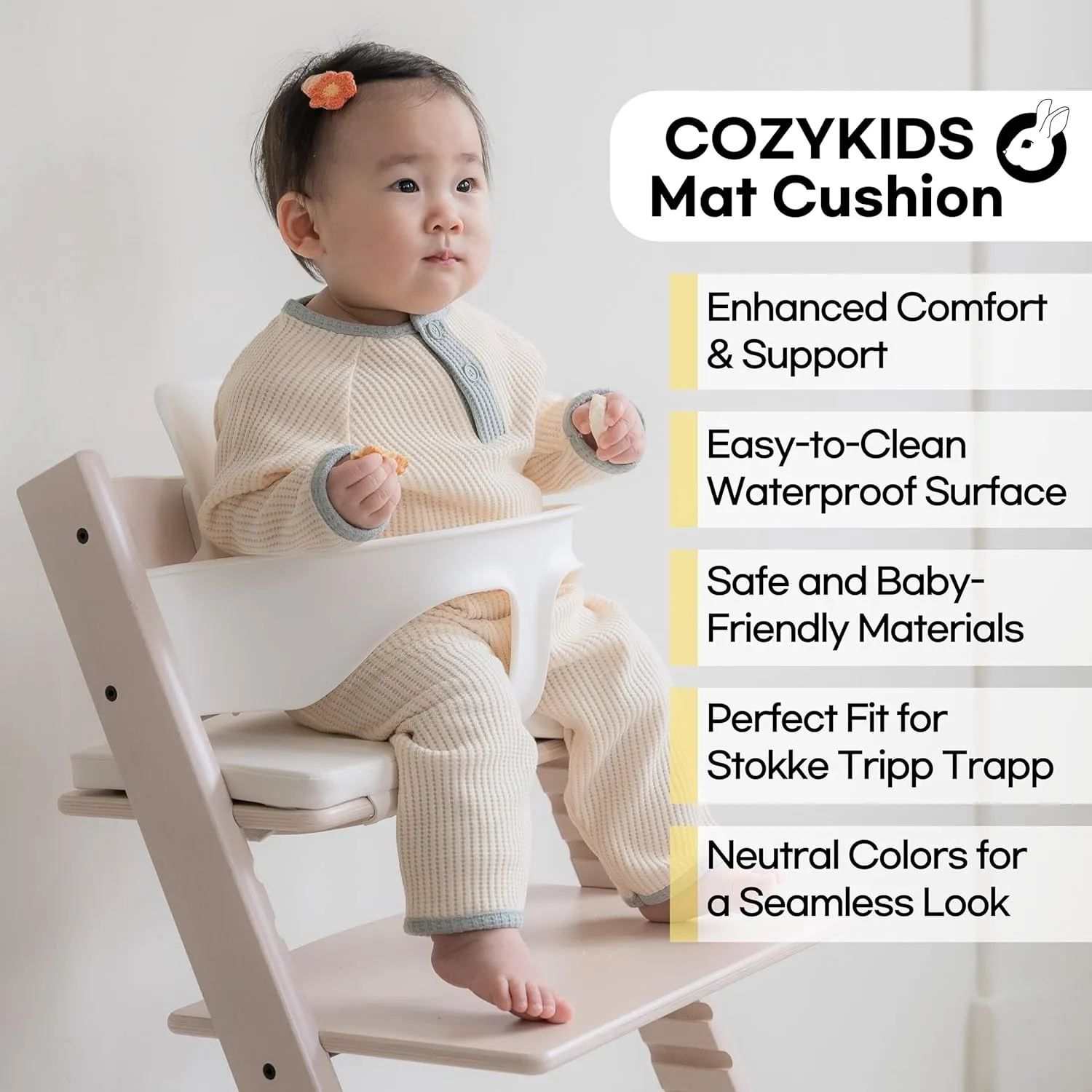 for Tripp Trapp High Chair Cushion | High Chair Accessories for Babies and Toddlers | Waterproof, Easy-to-Clean Foam Pad | Made in Korea (Cream Ivory, Baby)