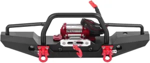 FOSA RC Car Front Bumper with Winch, Aluminum Alloy Front Bumper with Winch Remote Controller for Traxxas -4 RC Car Crawler Upgrade Part