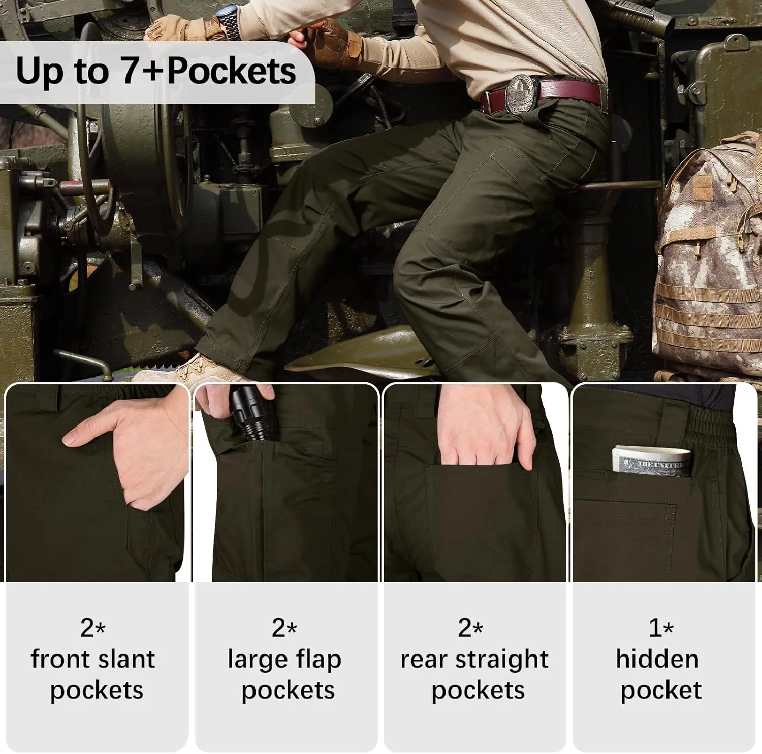 FREE SOLDIER Men's Cargo Pants Water Resistant Ripstop Tactical Pants for Men Work Pants Lightweight Outdoor Hiking Pants Men
