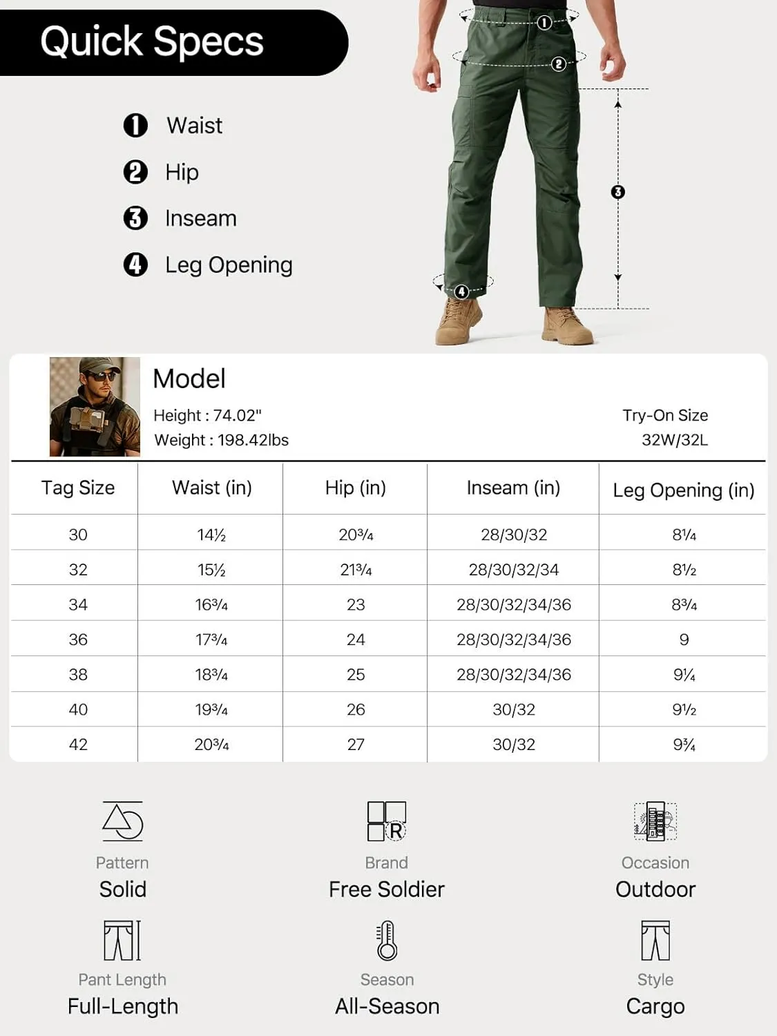 FREE SOLDIER Men's Cargo Pants Water Resistant Ripstop Tactical Pants for Men Work Pants Lightweight Outdoor Hiking Pants Men