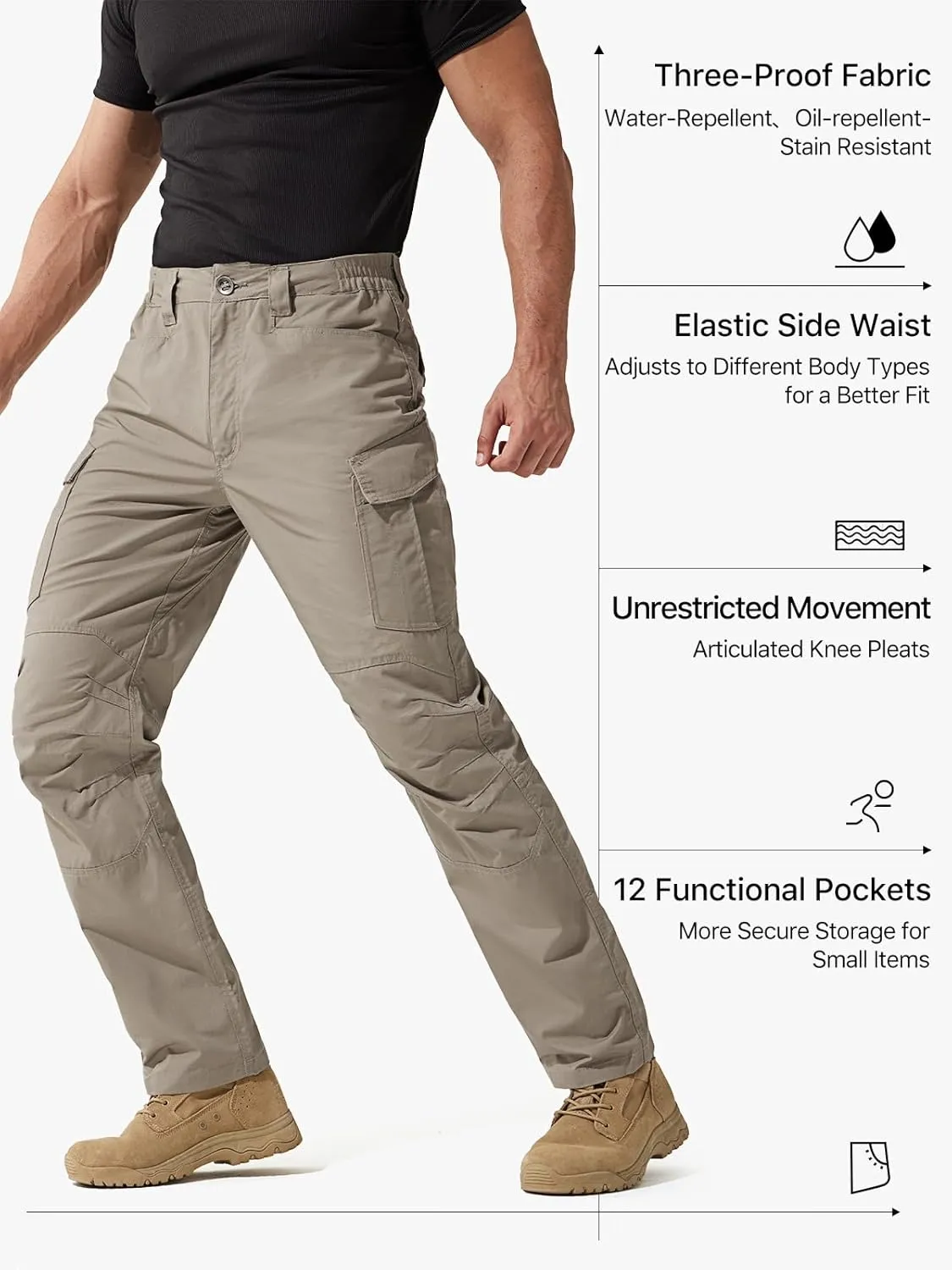 FREE SOLDIER Men's Water Resistant Pants Relaxed Fit Tactical Cargo Work Pants with Multi Pocket