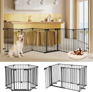 Freestanding Dog Gates with Door Walk Through, Extra Wide Doggy Door 150" W x 29" H Pet Gate Safty 6 Panels Dog Fence for Stairs, Doorways