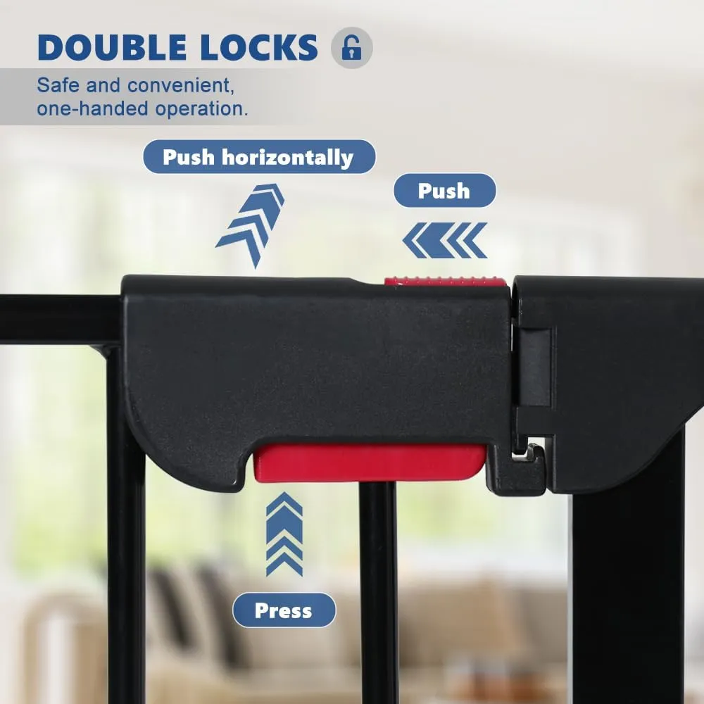 Freestanding Dog Gates with Door Walk Through, Extra Wide Doggy Door 150" W x 29" H Pet Gate Safty 6 Panels Dog Fence for Stairs, Doorways