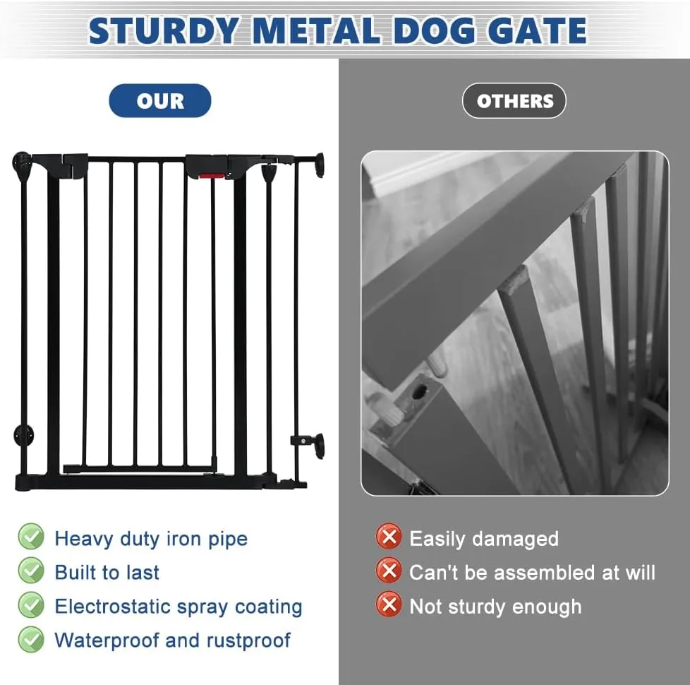 Freestanding Dog Gates with Door Walk Through, Extra Wide Doggy Door 150" W x 29" H Pet Gate Safty 6 Panels Dog Fence for Stairs, Doorways