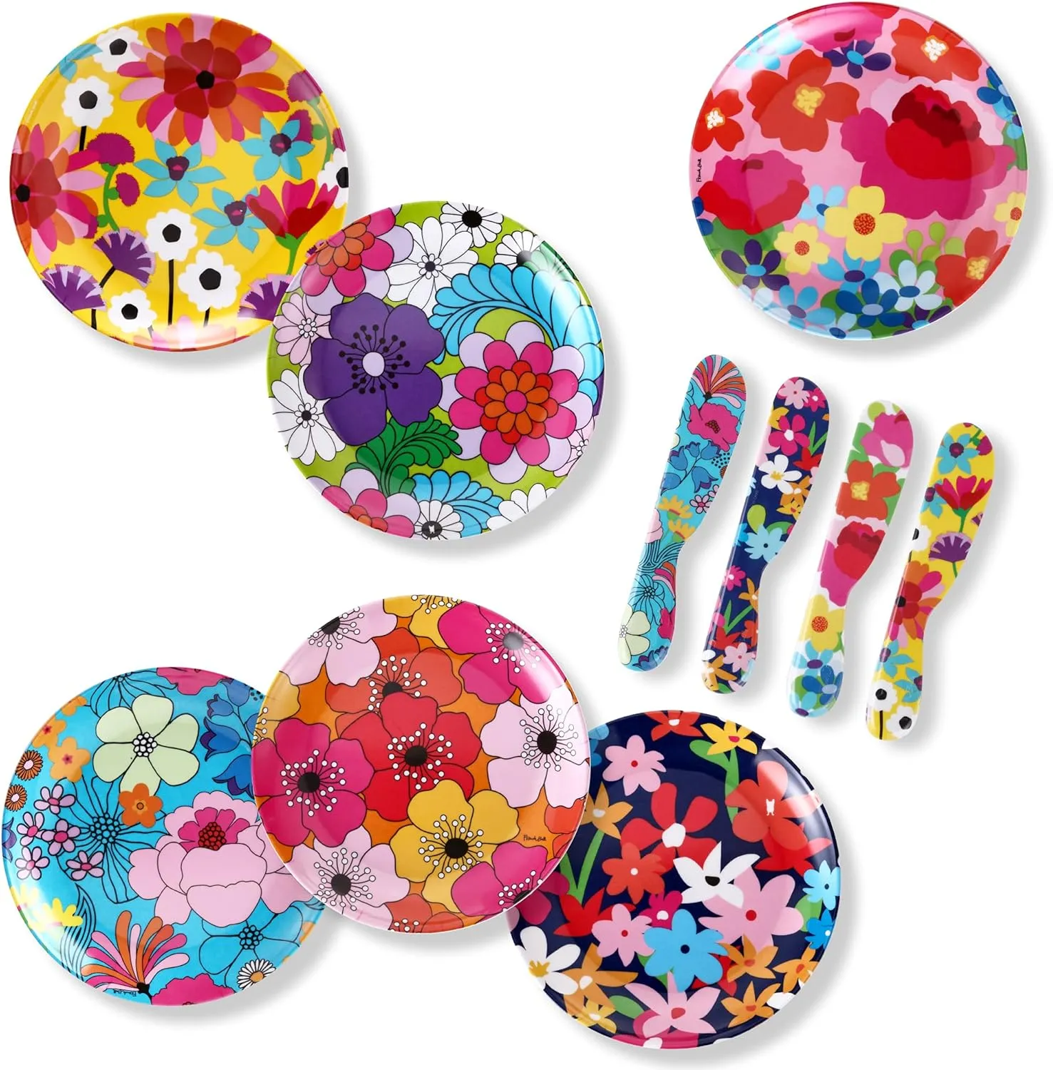 French Bull Melamine Assorted Plates-6 Piece Set -Melamine Dinnerware-Platter, Serving, Party, Platter, Dish (6" Appetizer Plate, Garden Floral)