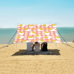 French Fries Fast Food Beach Canopy Tent Anti-UV & Wind Resistant, Camping Sun Shelter Easy Setup Portable,Outdoor Shade Tents with Sandbags,Sand Shovels,Ground Pegs & Stability Poles
