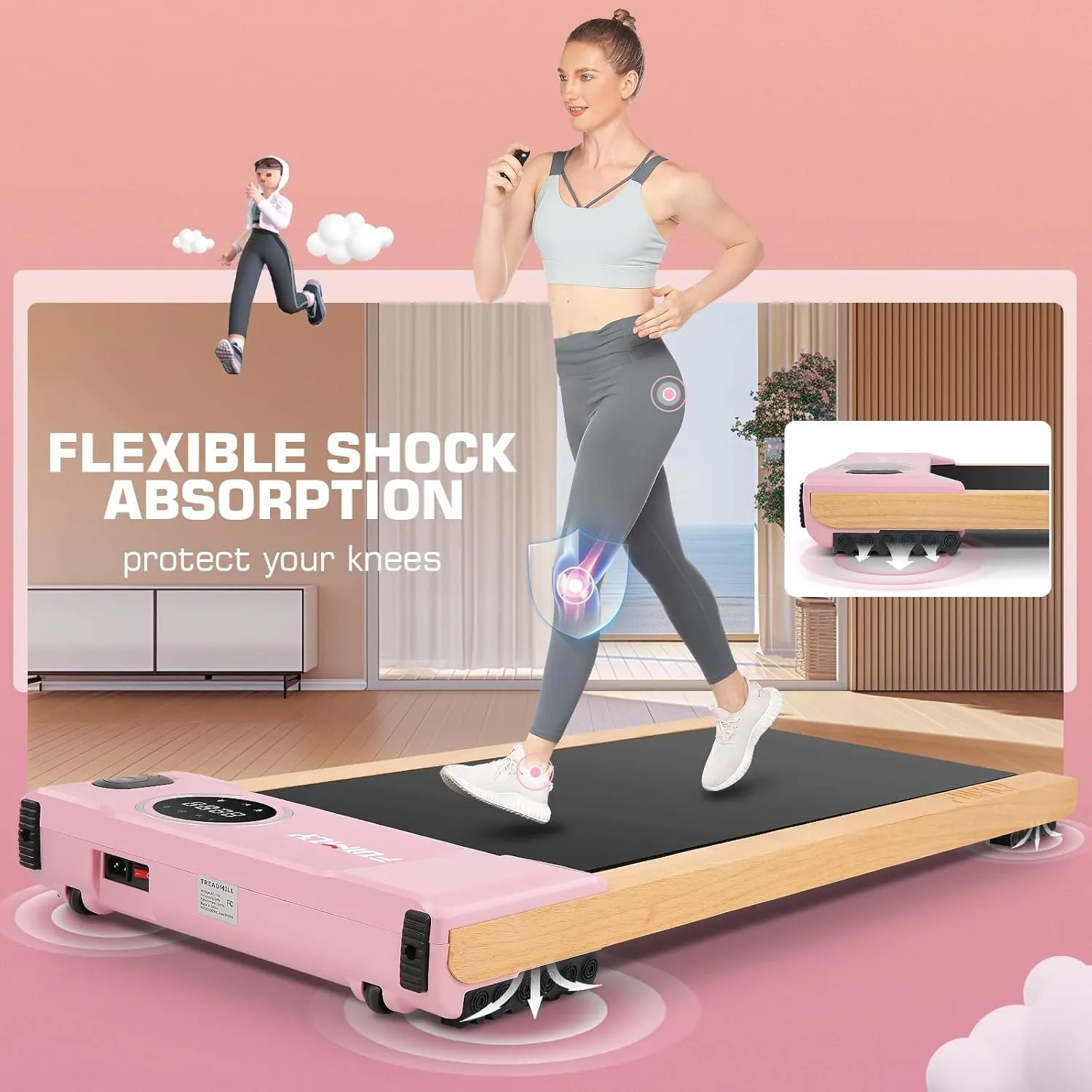 FUNMILY Walking Pad Treadmill with Incline,2.5HP Brushless Wooden Under Desk Treadmill with Smart APP,300 Lb Capacity,2 in 1 Portable Walking Treadmills for Home with Remote Control and LED Display