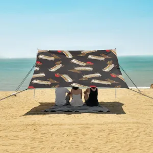 Funny Dachshund Dog Beach Canopy Tent Anti-UV & Wind Resistant, Hot Dog Camping Sun Shelter Easy Setup Portable,Outdoor Shade Tents with Sandbags,Sand Shovels,Ground Pegs & Stability Poles