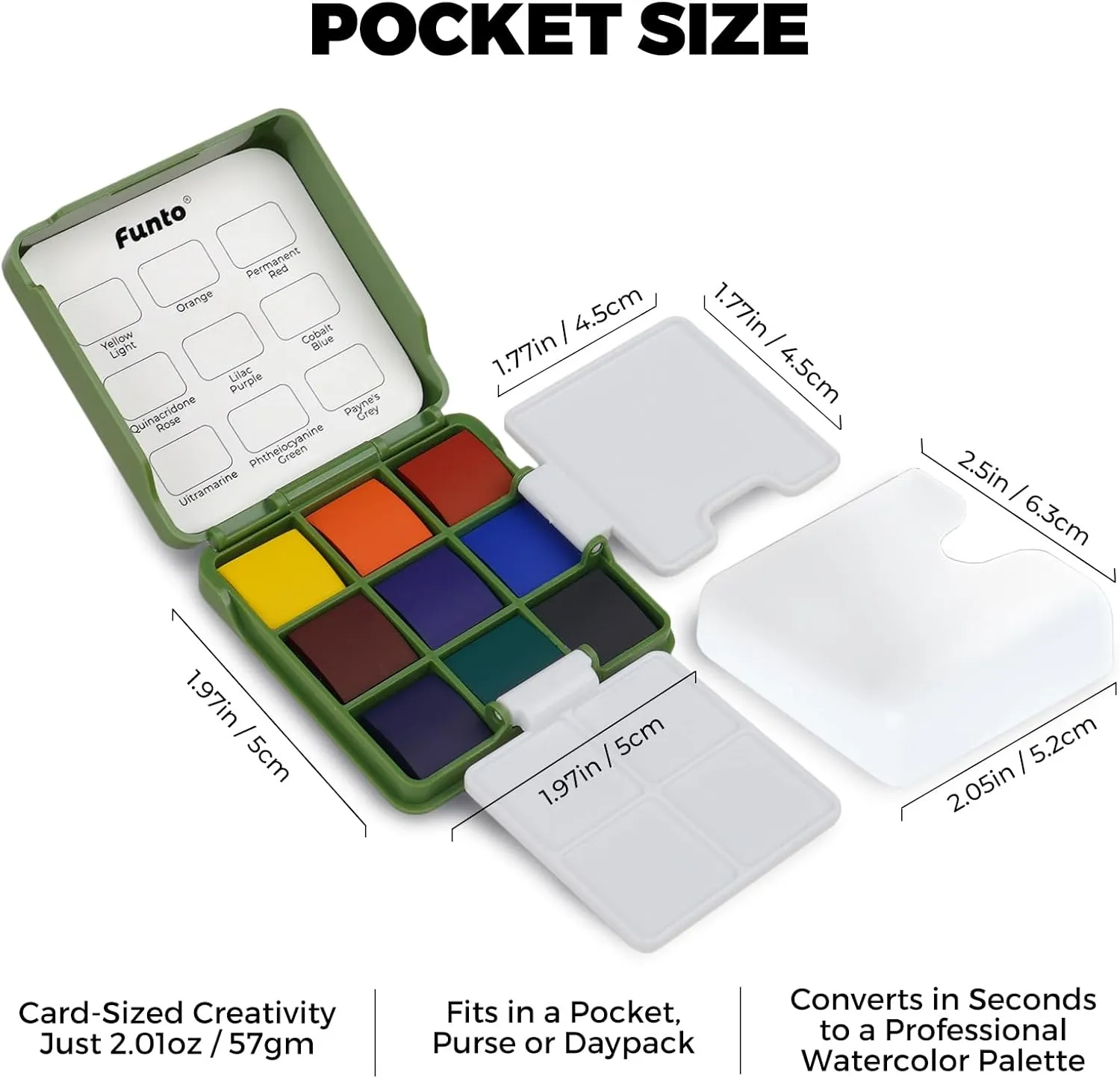 Funto Pocket Watercolor Set, Travel Paint Kit, with 9 Colors, Leather Bag, Paint Water Cup, Foldable Palettes, and Mini Watercolor Papers, Set for Art