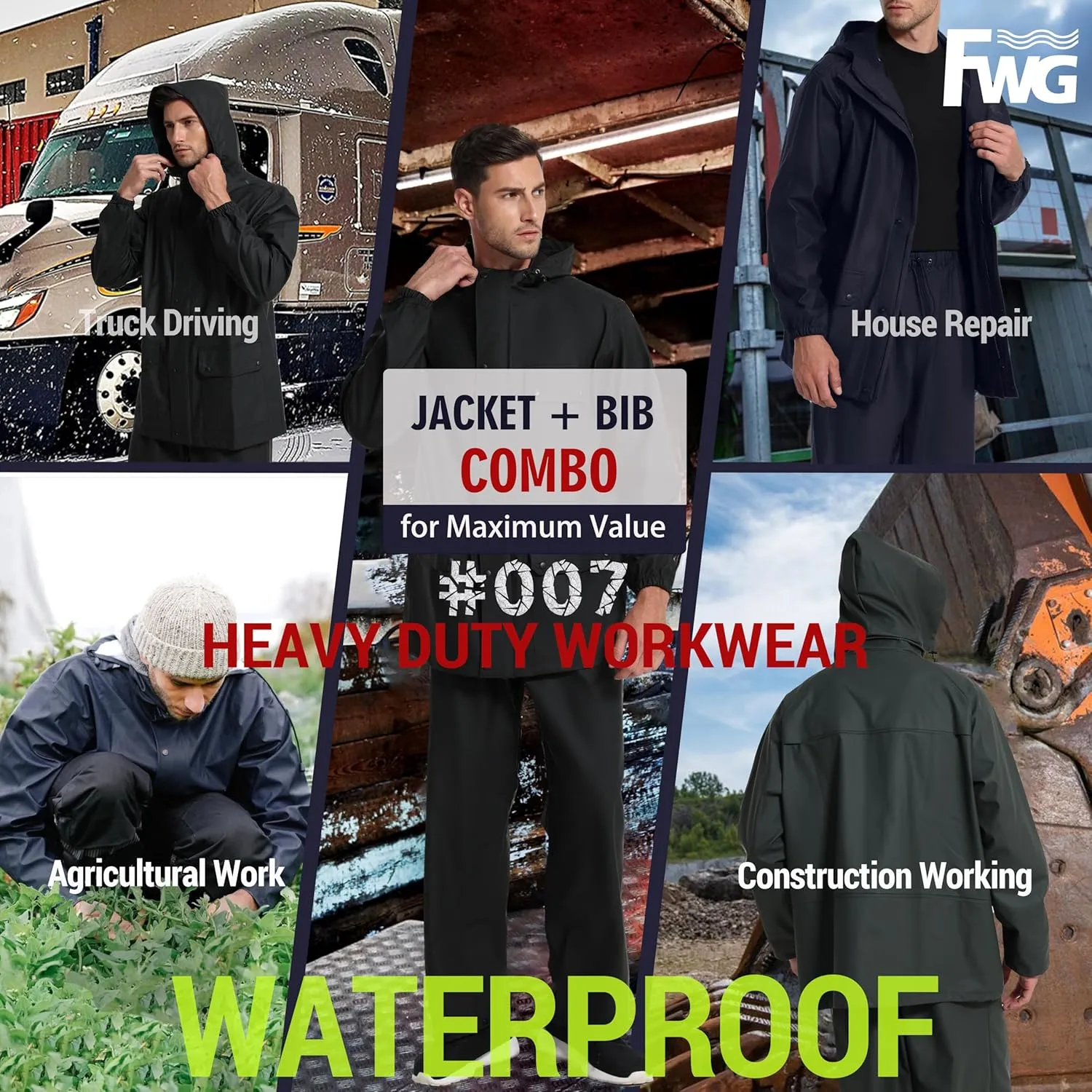 FWG 2 Pieces Waterproof Rain Suit & Multi-Pocket Lightweight and Durable & Unisex &Ideal for Outdoor Fishing