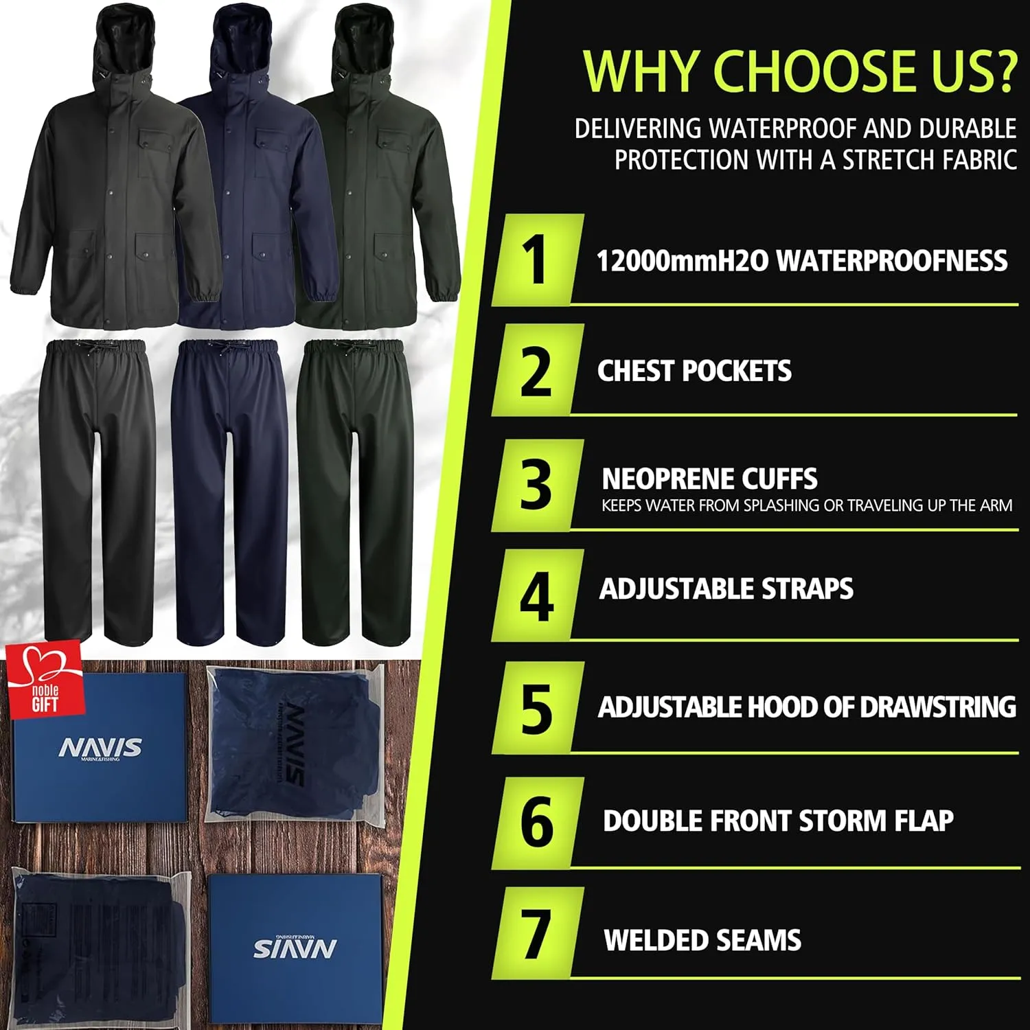 FWG 2 Pieces Waterproof Rain Suit & Multi-Pocket Lightweight and Durable & Unisex &Ideal for Outdoor Fishing
