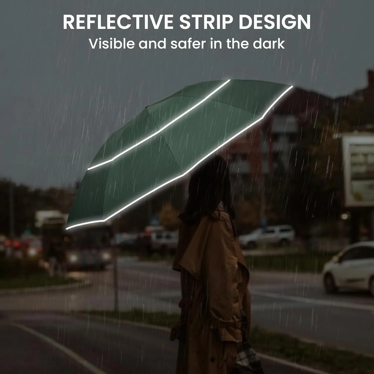G4Free 54/62 Inch Windproof Inverted Umbrella with Reflective Stripe Large Compact Reverse Golf Umbrella for Rain 10 Ribs Double Canopy Travel Umbrella Automatic Open Close