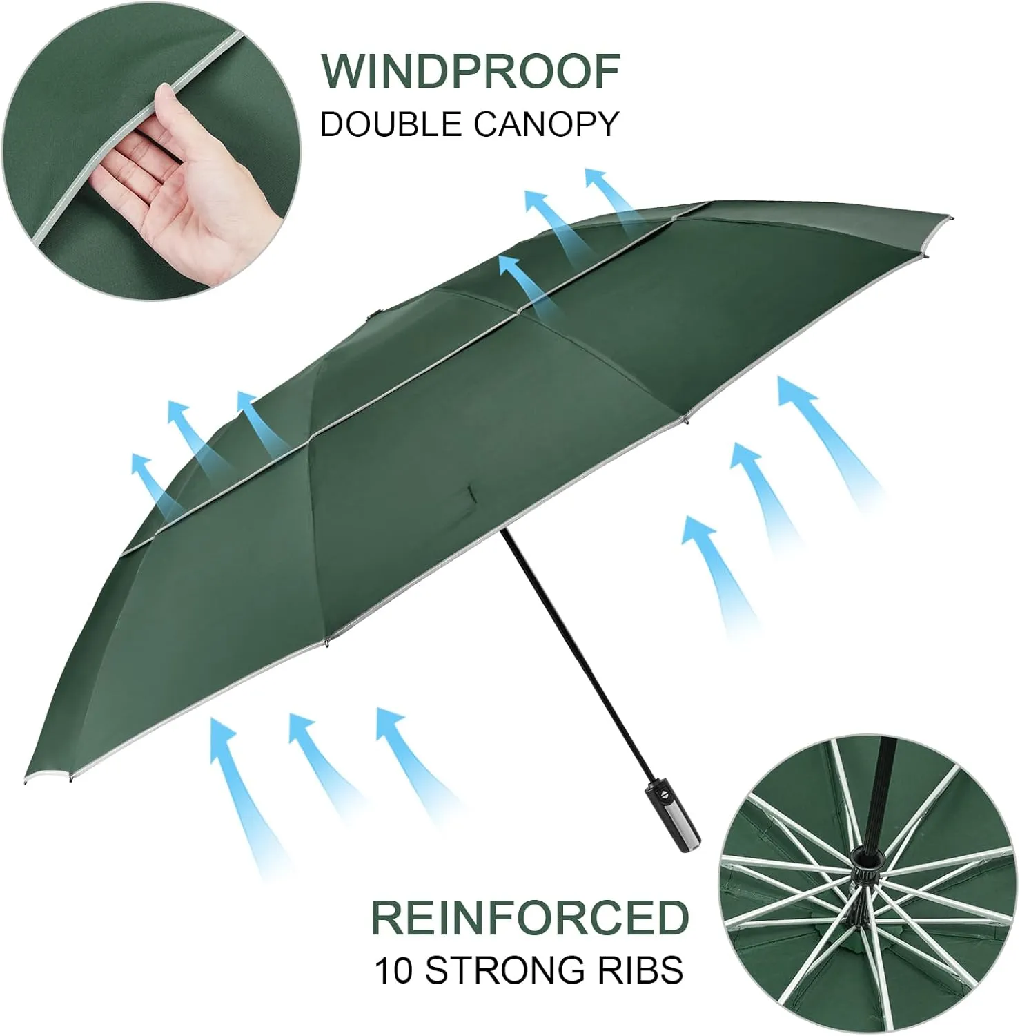 G4Free 54/62 Inch Windproof Inverted Umbrella with Reflective Stripe Large Compact Reverse Golf Umbrella for Rain 10 Ribs Double Canopy Travel Umbrella Automatic Open Close