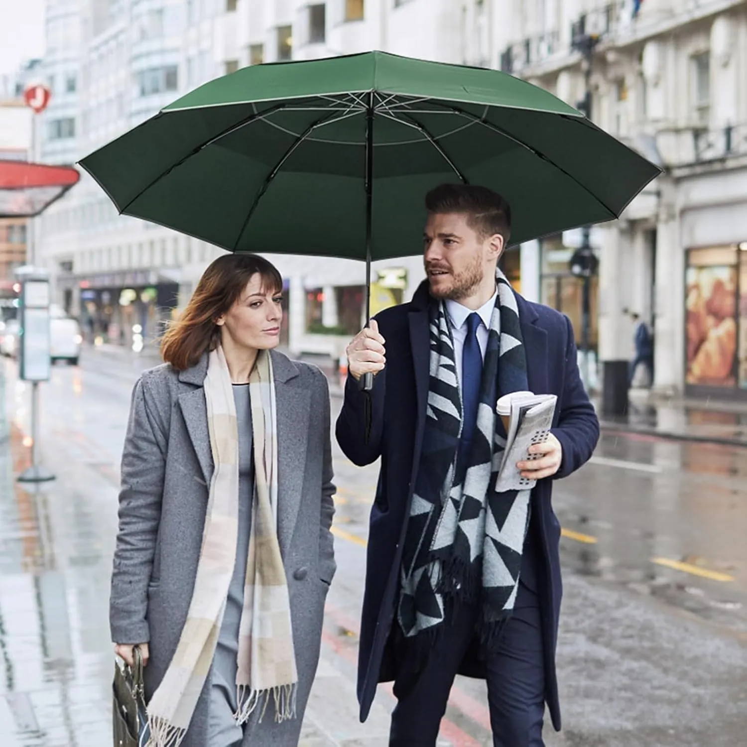 G4Free 54/62 Inch Windproof Inverted Umbrella with Reflective Stripe Large Compact Reverse Golf Umbrella for Rain 10 Ribs Double Canopy Travel Umbrella Automatic Open Close