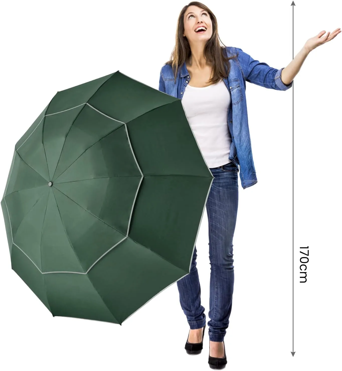 G4Free 54/62 Inch Windproof Inverted Umbrella with Reflective Stripe Large Compact Reverse Golf Umbrella for Rain 10 Ribs Double Canopy Travel Umbrella Automatic Open Close